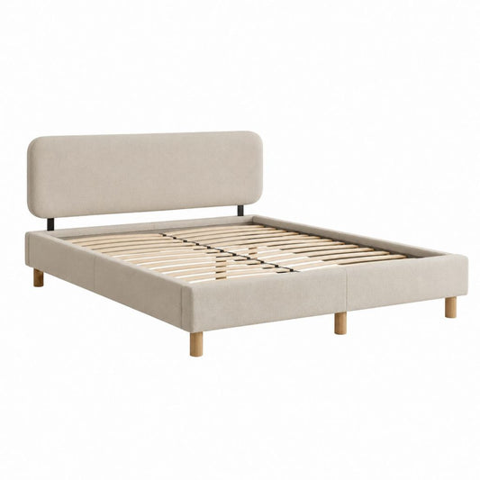 Lit double avec cadre à lattes beige en polyester 160 x 200 cm