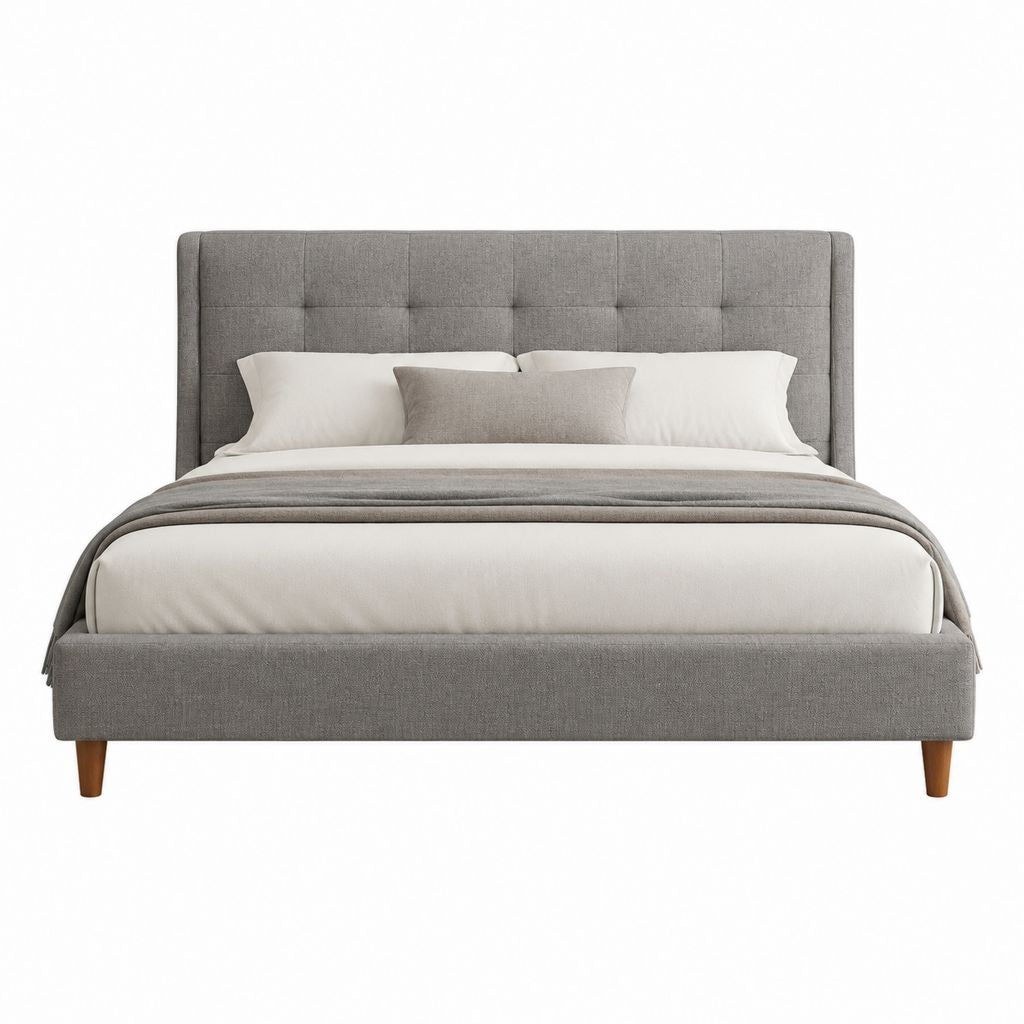Lit double cadre de lit gris en polyester rectangulaire 160 x 200 cm