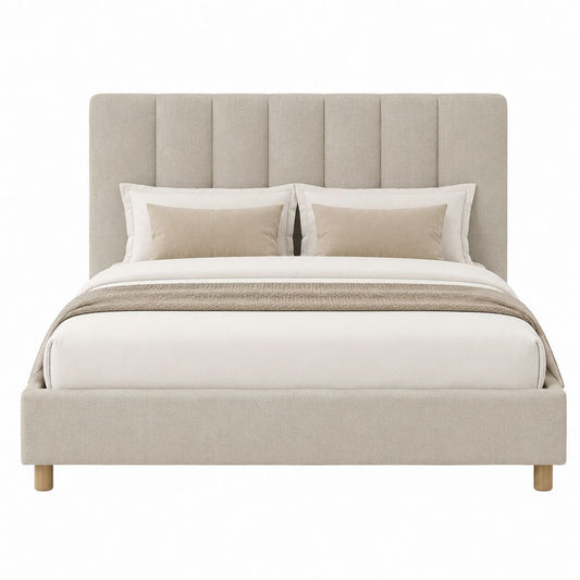 Lit double avec cadre de lit capitonné beige en polyester 180 x 200 cm