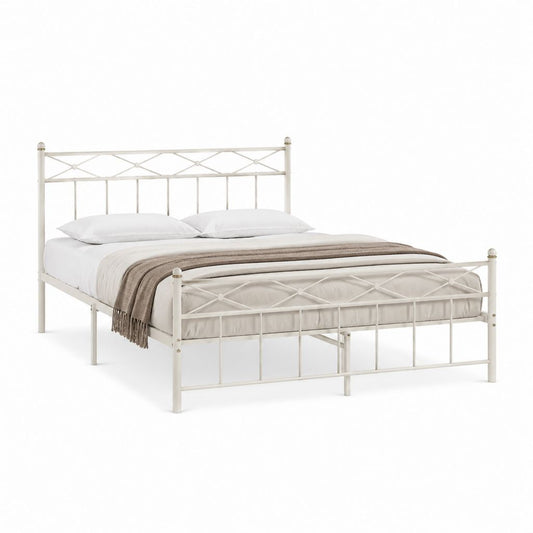 Lit double avec cadre en acier blanc rectangulaire 140 x 190 cm