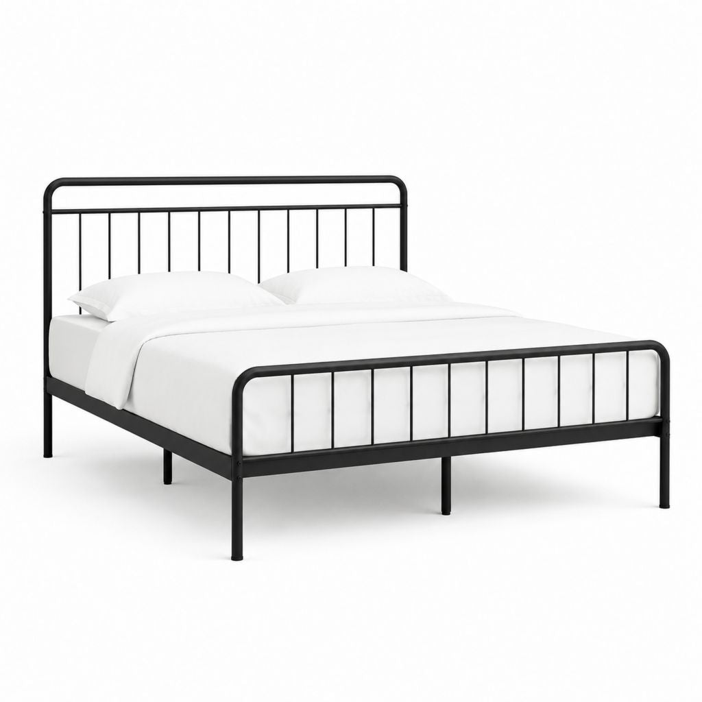 Cadre de lit double noir en acier 140 x 190 cm avec tête et pied de lit