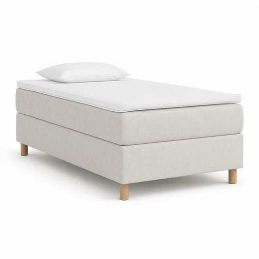 Lit une place tapissé beige avec sommier et matelas 90 x 200 cm