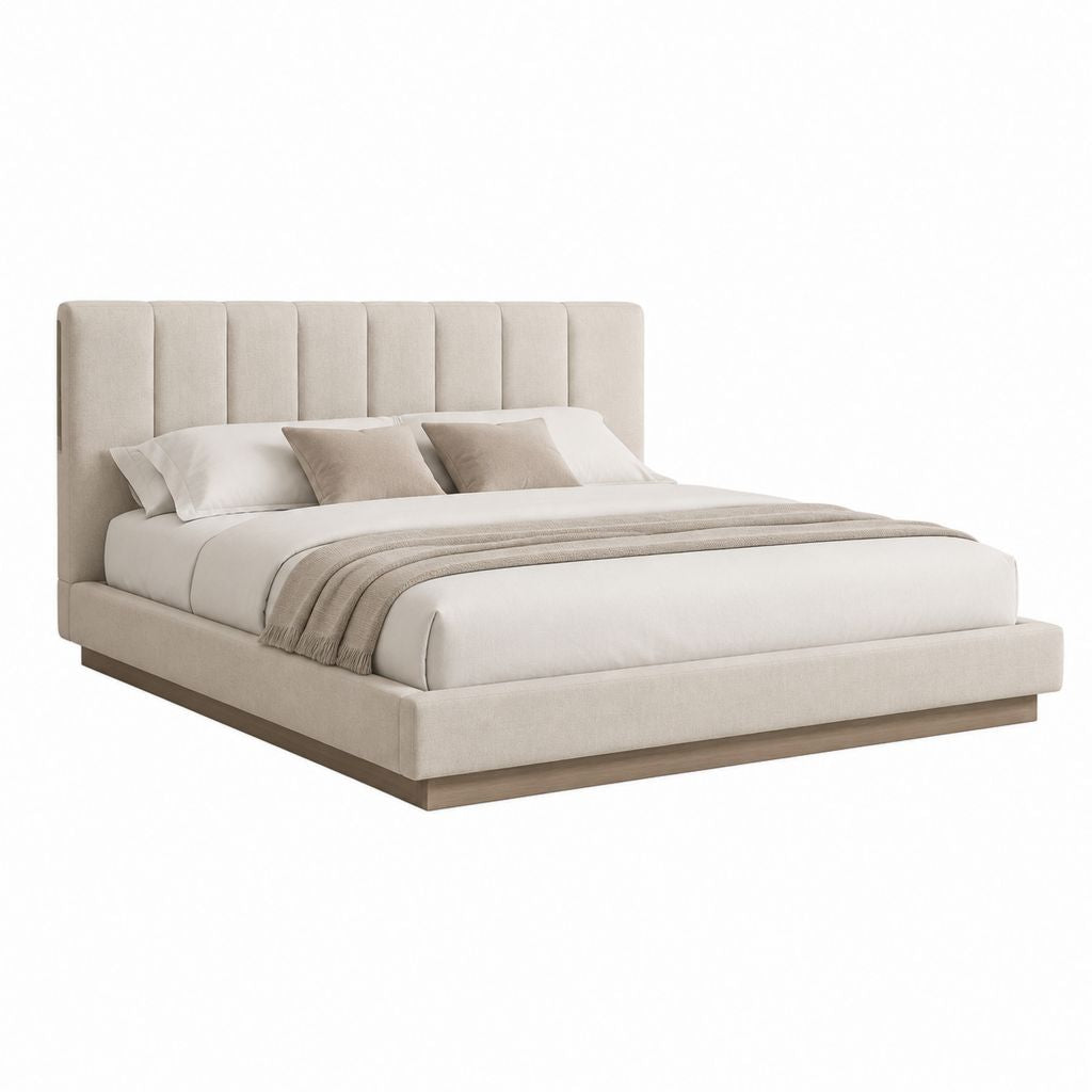 Lit adulte avec cadre beige en polyester forme rectangulaire couchage 180 x 200 cm dimensions 216 x 196 x 112 cm