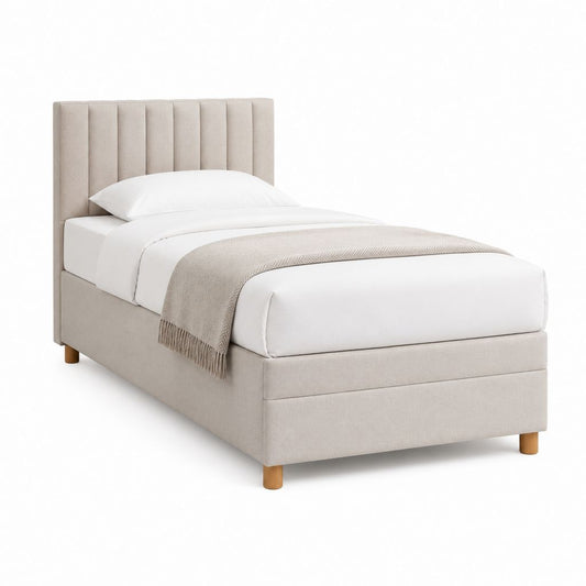 Lit simple capitonné beige en polyester 90 x 190 cm avec tête de lit rembourrée