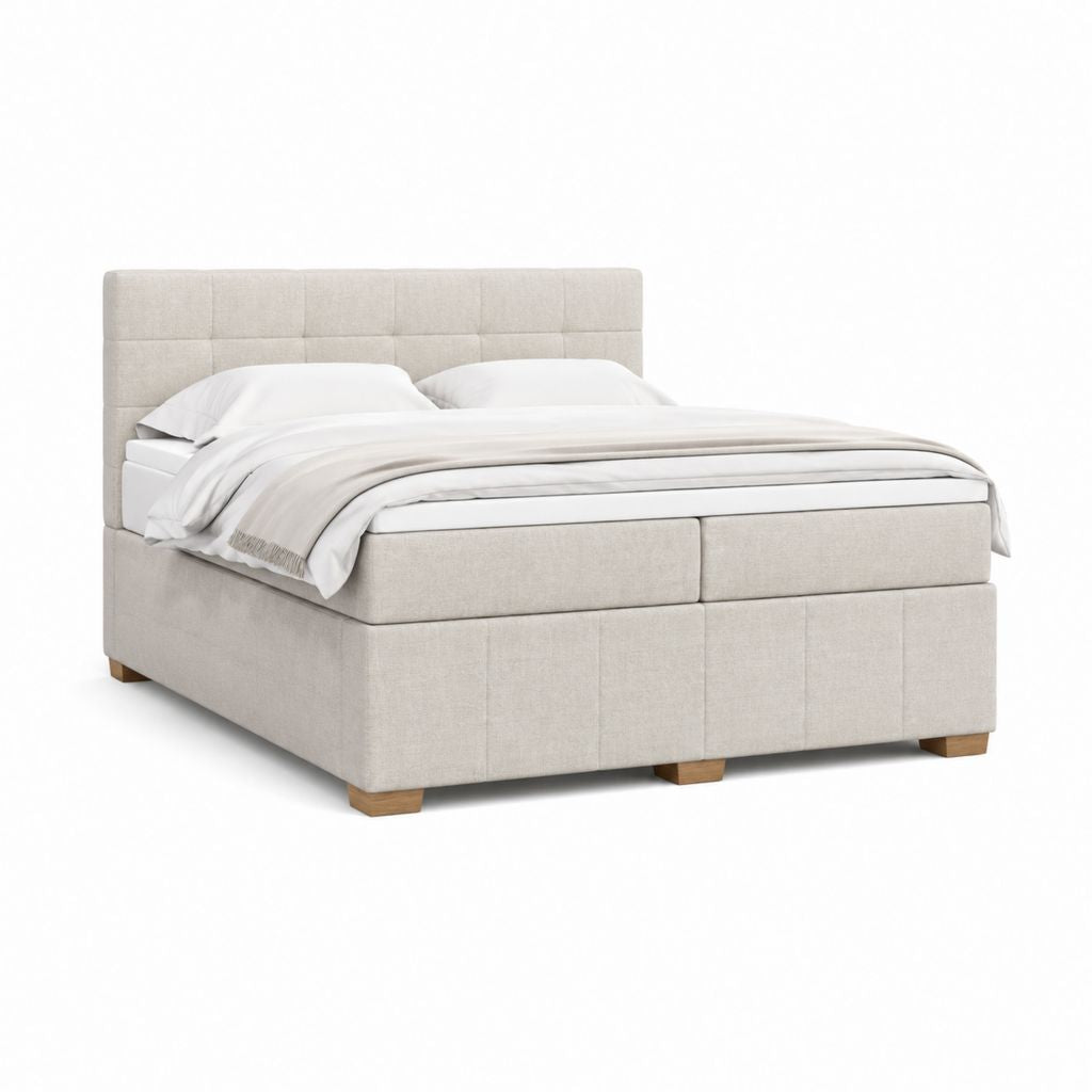 Lit coffre capitonné beige en polyester 160 x 200 cm avec tête de lit