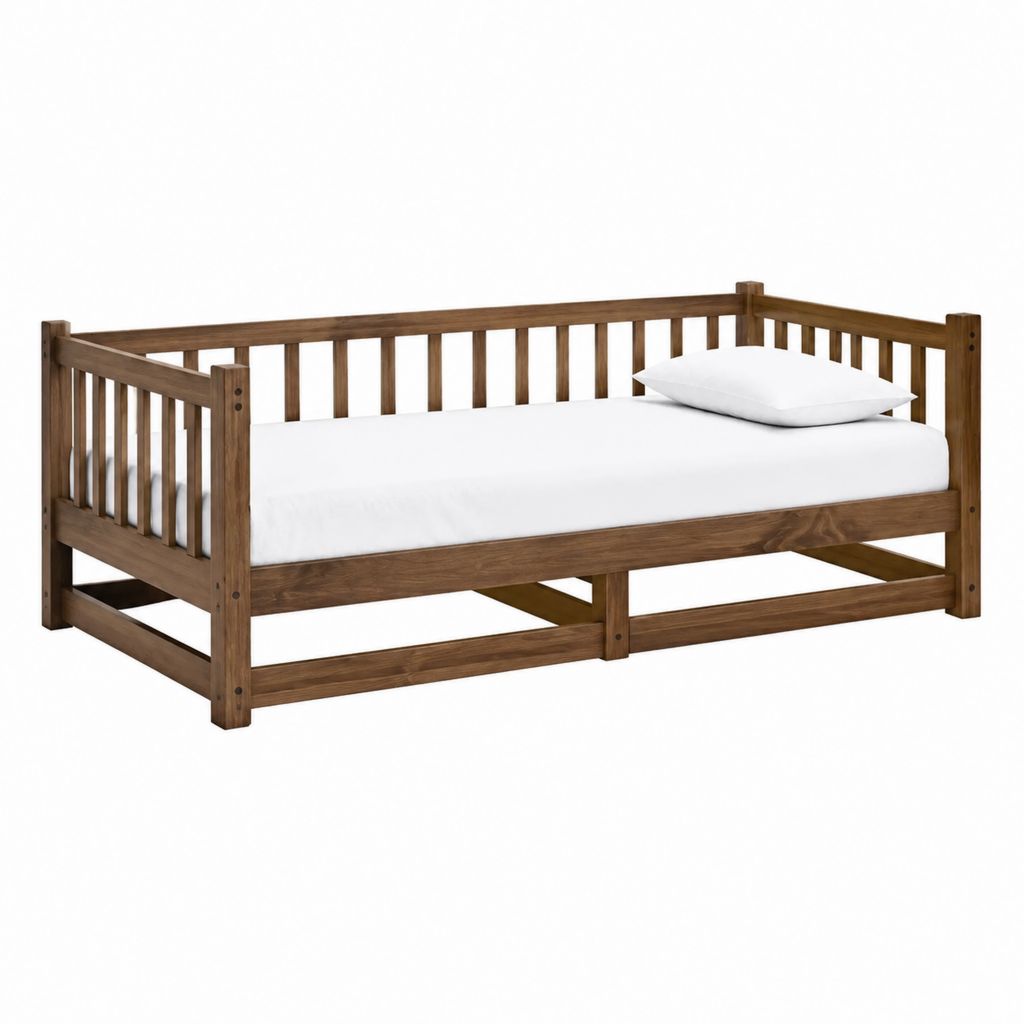 Lit enfant à barreaux brun noyer en pin massif 70 x 140 cm