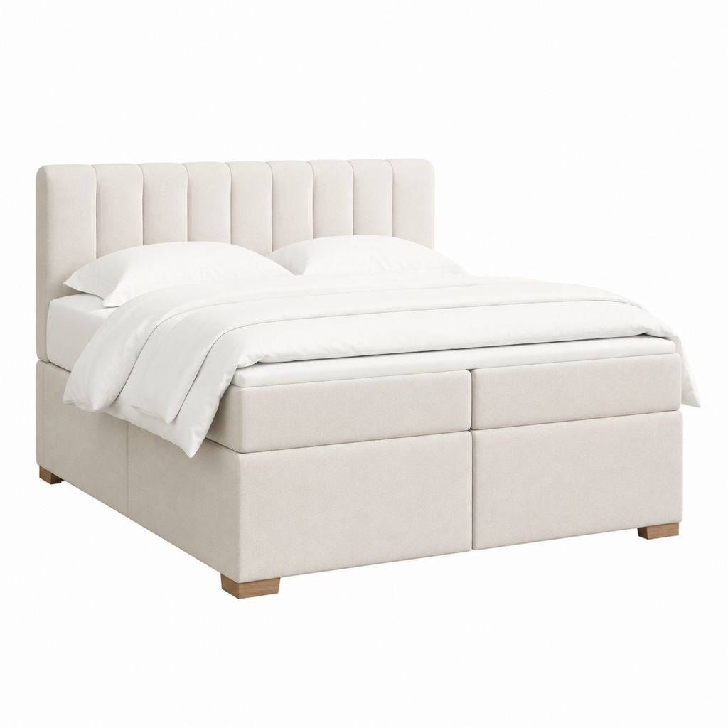 Lit double capitonné beige en polyester 160 x 200 cm avec tête de lit rembourrée