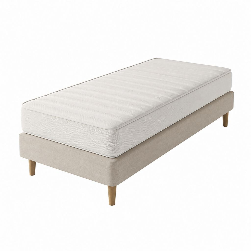 Lit simple avec sommier tapissé et matelas beige en polyester 90 x 190 cm