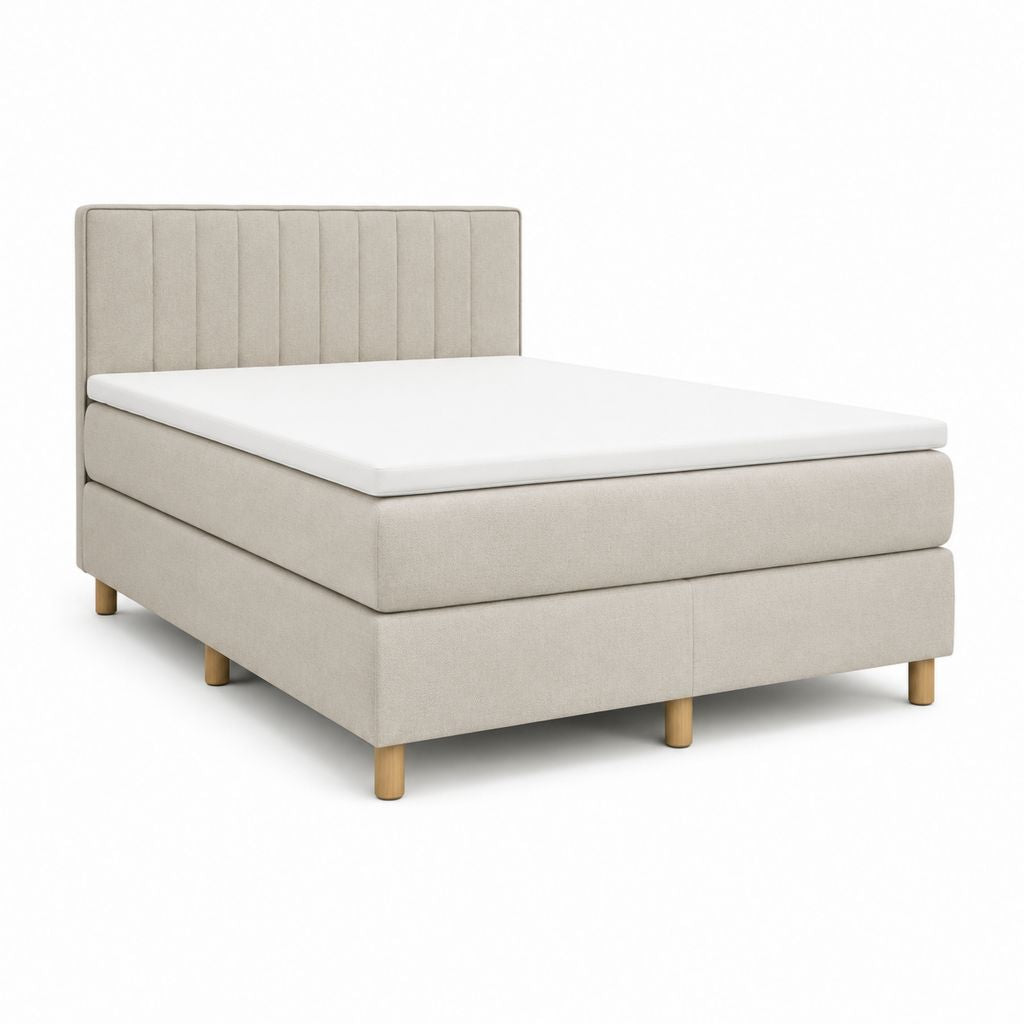 Ensemble lit boxspring 160 x 200 cm beige en polyester avec matelas et tête de lit capitonnée