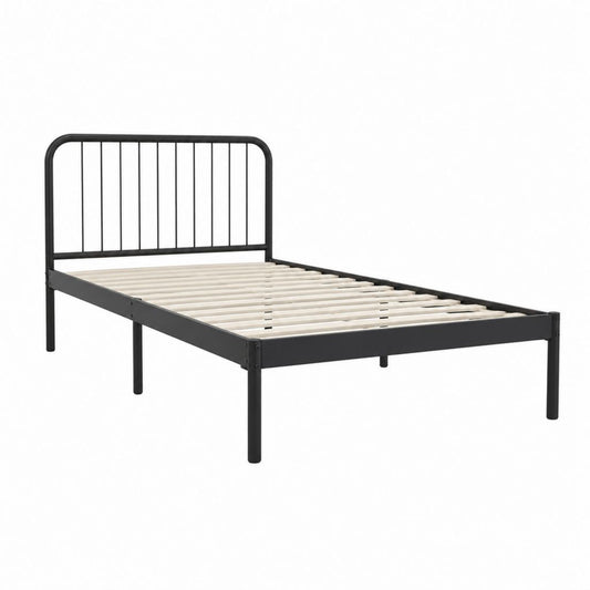 Lit simple rectangulaire noir en acier avec sommier à lattes 90 x 190 cm